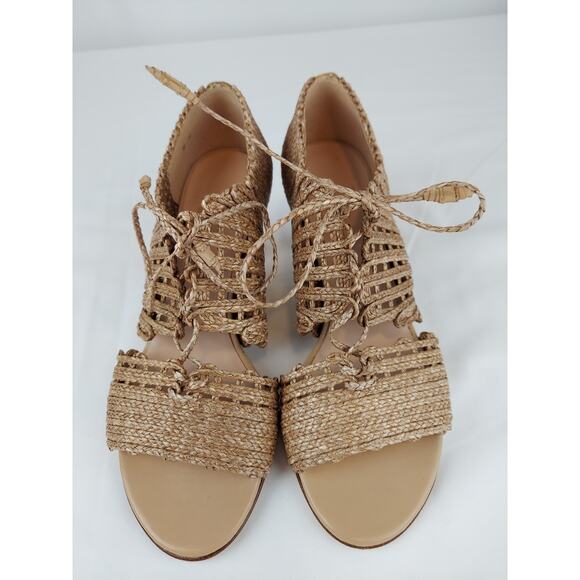 Stuart Weitzman Beige Open Toe Wicker Mid Heel Pump Size 6 - Picture 6 of 10